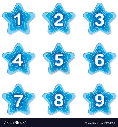 Set Blue Star Bullet Points 1 To 9 Royalty Free Vector Image