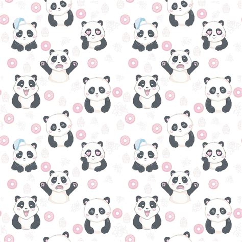 Padrão De Vetor Sem Costura Padrão De Urso Panda No Panda De Fundo Rosa