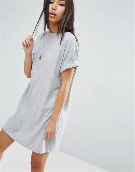 Asos Ultimate T Shirt Dress With Rolled Sleeves Grey T Shirt Dress