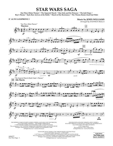 Star Wars Saga Eb Alto Saxophone 2 Sheet Music Stephen Bulla