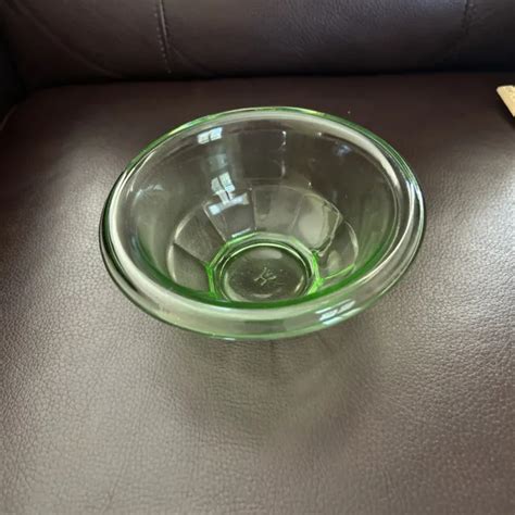Vintage Hazel Atlas Ribbed Uranium Vaseline Depression Glass Green Bowl