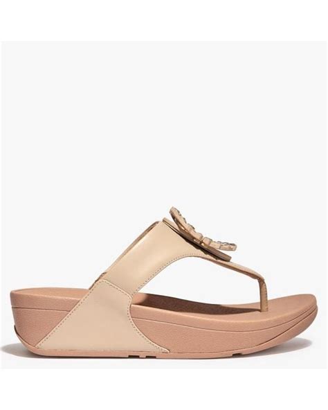 Fitflop Lulu Crystal Circlet Stone Beige Leather Toe Post Sandals In