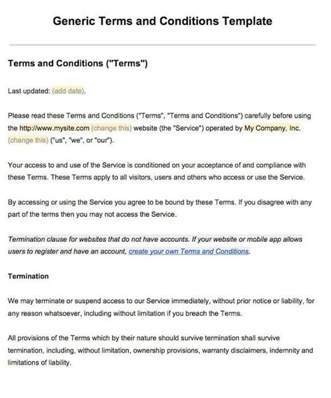 Sample Terms And Conditions Template Termsfeed