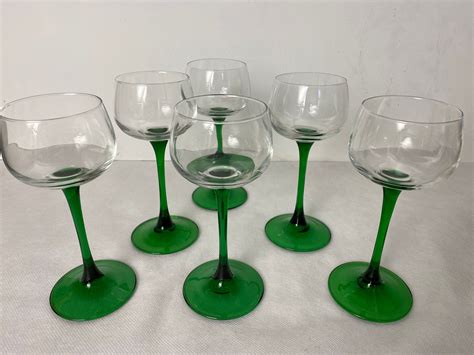 Set Of 4 5 Or 6 Green Stemmed Wine Glasses White Wine Glasses French Alsace Wine Glasses