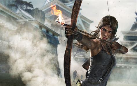 Tomb Raider Lara Croft Bow Arrow Fire Hd Wallpaper Games Wallpaper