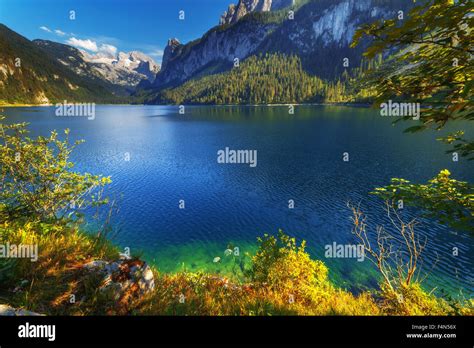 Fantastic Morning On Mountain Lake Gosausee Located In The Austia