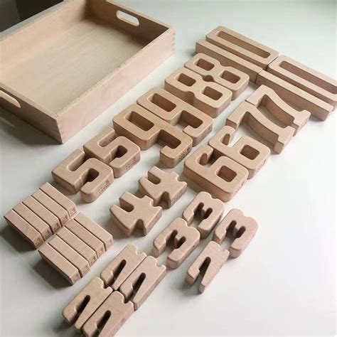 Wooden Number Building Blocks Natural Finish Open Ended Wooden Toys