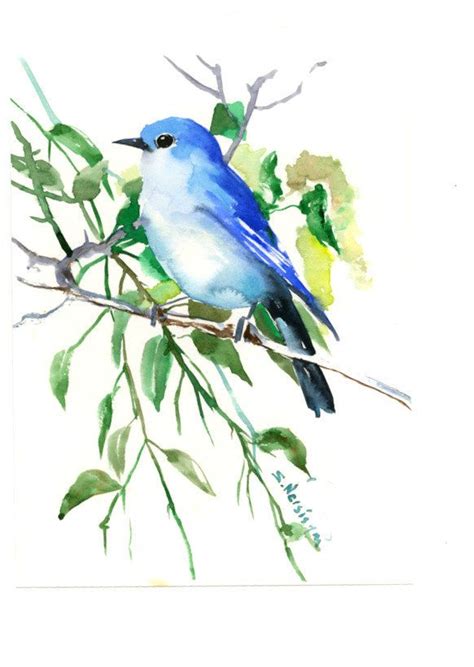 Mountain Bluebird Original Watercolor Painting 12 X 9 In Blue Bird