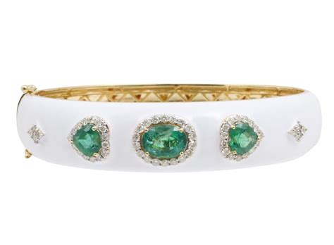 18k Yg Enameled Emerald And Diamond Bangle Clements Auctions