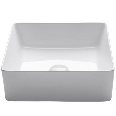 kraus viva square white porcelain ceramic vessel bathroom sink 15 5 8 in l x 15 5 8 in w x 5