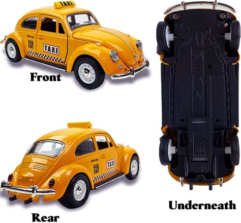 Diecast Taxi Cab Model Car 140 Scale Pullback Vintage Beetle Yellow Classic Die Cast Metal