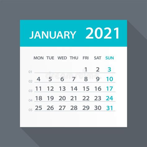 January 2021 Calendar Leaf Vector Illustration Stock Illustration