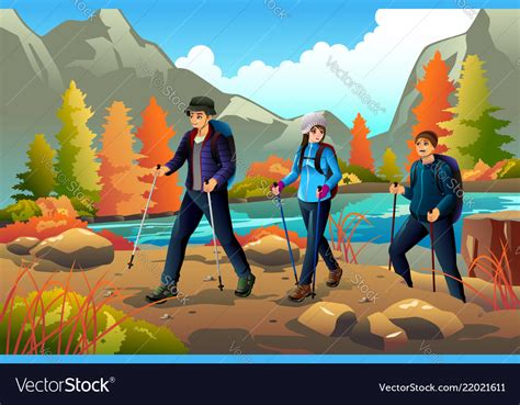 Young People Going Hiking Outdoors Royalty Free Vector Image