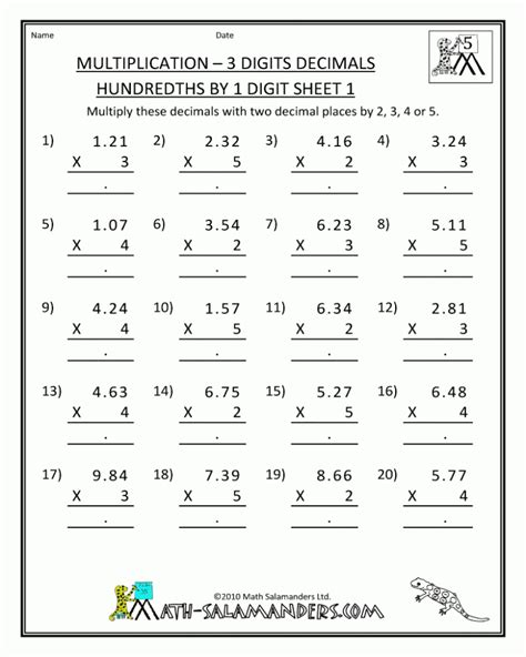 Math Practice Fifth Grade Worksheet