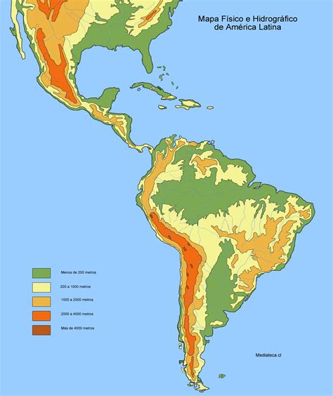 Mapa Físico Y Hidrográfico De América Latina Tamaño Completo Ex