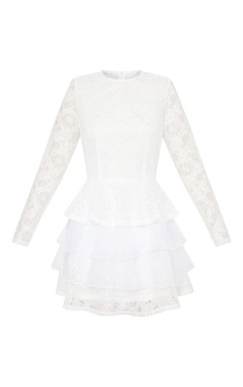 white lace tiered dress dresses prettylittlething