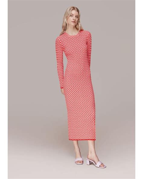Whistles Checkerboard Knit Midi Dress In Pink Lyst