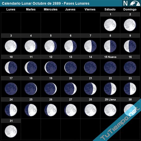Calendario Lunar Octubre De 2889 Fases Lunares