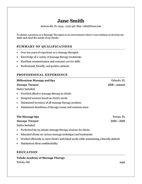 Licensed Massage Therapist Resume