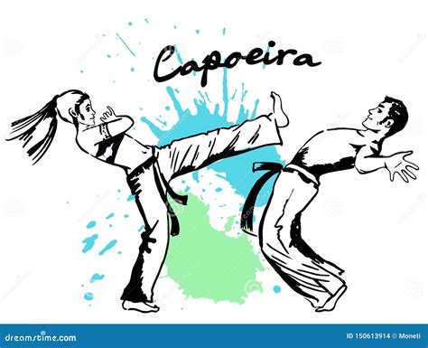 demonstrations of two fighters of the brazilian national martial art capoeira stock illustration
