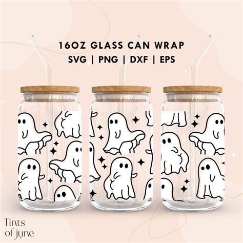 Free Ghost Libby Glass Wrap Ghost Glass Can Svg Cute Ghost Svg For