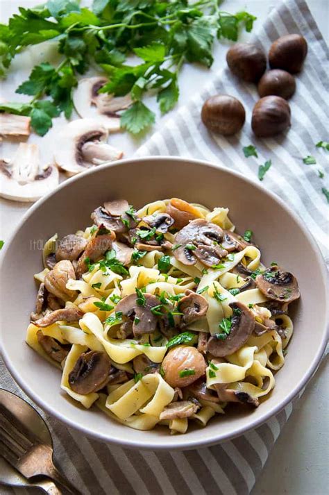 Tagliatelle with Sauteed Mushrooms, Roasted Meat & Chestnuts - Italian ...