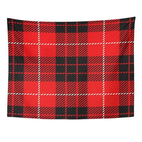 Ufaezu Red Abstract Clan Munro Scottish Woven Tartan Plaid Black