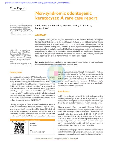 Pdf Non Syndromic Odontogenic Keratocysts A Rare Case Report