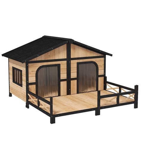 Pawhut Elevated Dog House Outdoor Weatherproof Rustic Log Cabin