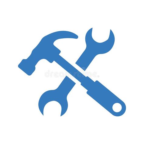 Hammer Wrench Spanner Repair Tools Icon Blue Vector Graphics Stock
