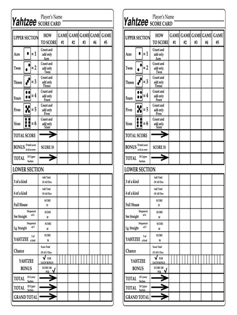 Free Printable Yahtzee Score Cards Printable Blank World