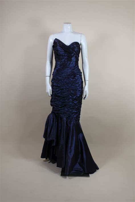 1980s Emanuel Ungaro Midnight Blue Moiré Silk Ruched Gown At 1stdibs
