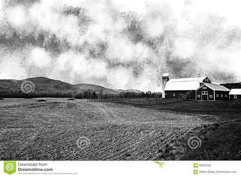 Black And White Farm Landscape Stock Photo Image Of Corn