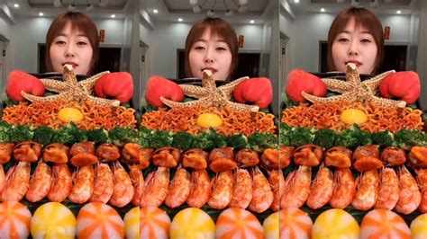 amsr mukbang chinese girl eating seafood with vegetables show youtube