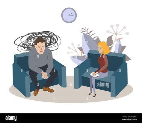 Cartoon Ilustración Vectorial De La Psicoterapia Hombre En Depresión Y
