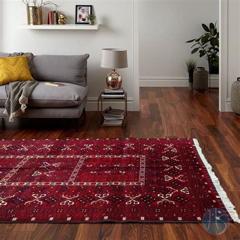 Rich Red Field With Dark Blue Orange And Beige Geometric Traditional