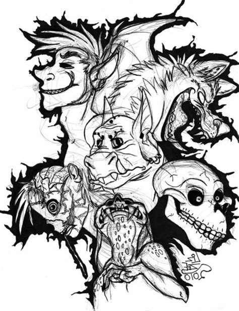 Monster coloring page from monsters category. Sketch Of Scary Monsters Coloring Page : Coloring Sky