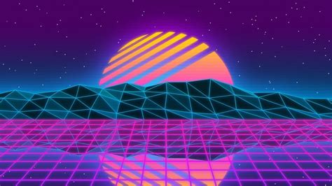 Neon Sunset Synthwave Abstract Digital Art 4k 90