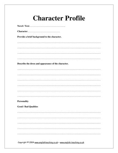 Character Profile By Tesenglish Teaching Resources Tes