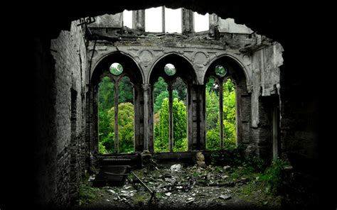 Wallpaper Dark Architecture Ruin Symmetry Green Arch Monastery