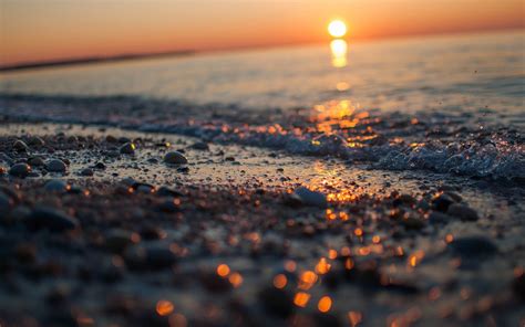 Sunset Sand Bokeh Pebbles Seascapes Sea Shorelines Wallpapers Hd