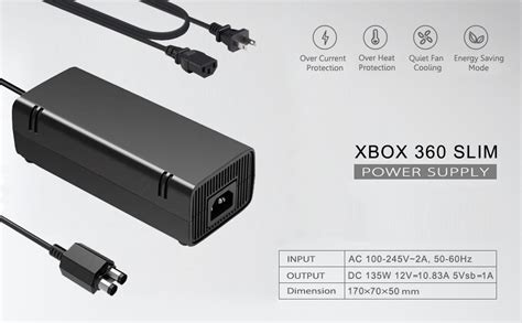 Xbox 360 Slim Power Supply Uowlbear Replacement Ac Adapter Brick With
