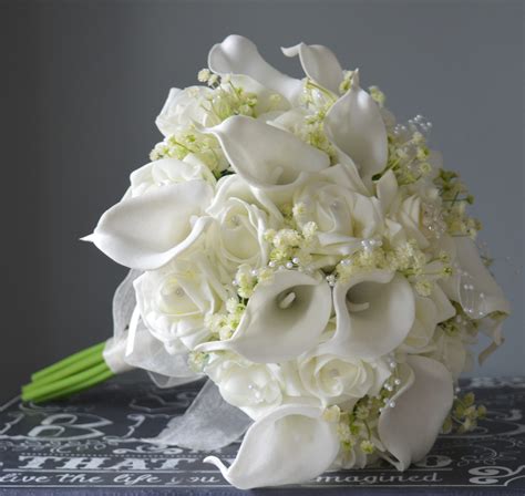 Real Touch Calla Lily Faux Rose Wedding Bouquets White Calla Lilies