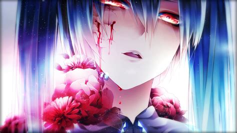 Anime Girls Anime Crying Hatsune Miku Flowers Red Eyes Wallpaper