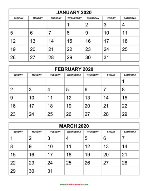 Free Calendar 3 Month Word Template Calendar Template 2020