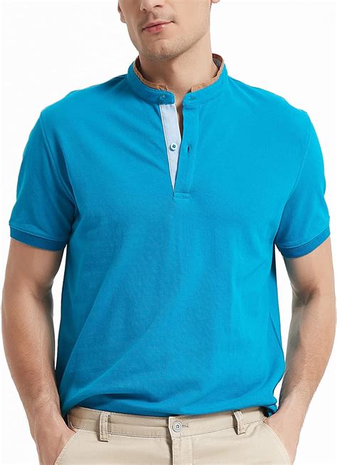 Gavin Bleu Mens Polo Shirts For Men 100 Cotton Stand Collar Short