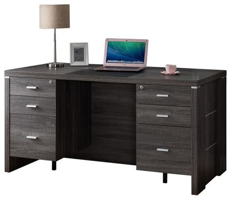 Wooden Desk With Locking Drawers Dark Taupe Gray