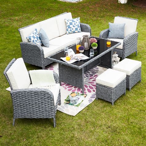 Patio Festival 6 Piece Wicker Patio Conversation Seating Set With Beige