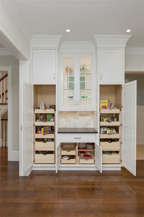 Pantry Cabinets With Pull Out Drawers And Crown Molding In Showplace