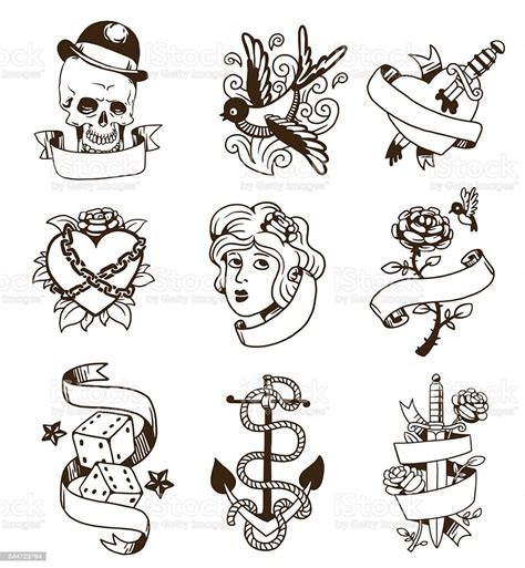 Old Vintage Tattoo Vector Set Stock Illustration Download Image Now